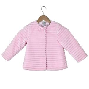 Little Me Adorable Soft Pink Faux Fur Bow Baby Jacket Toddlers Plush‎ Lined Coat